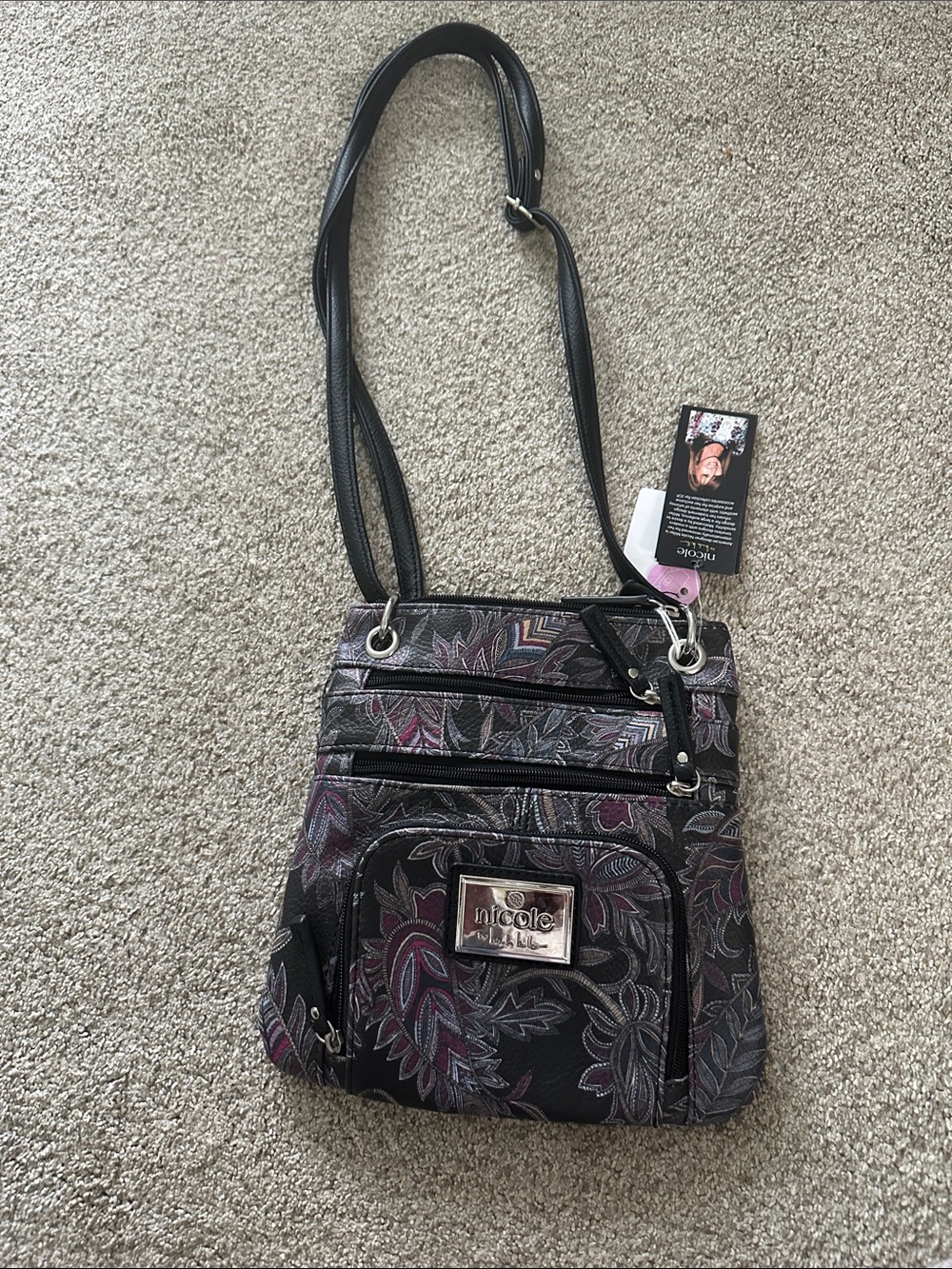 Nicole by Nicole miller Black Floral Crossbody Bag